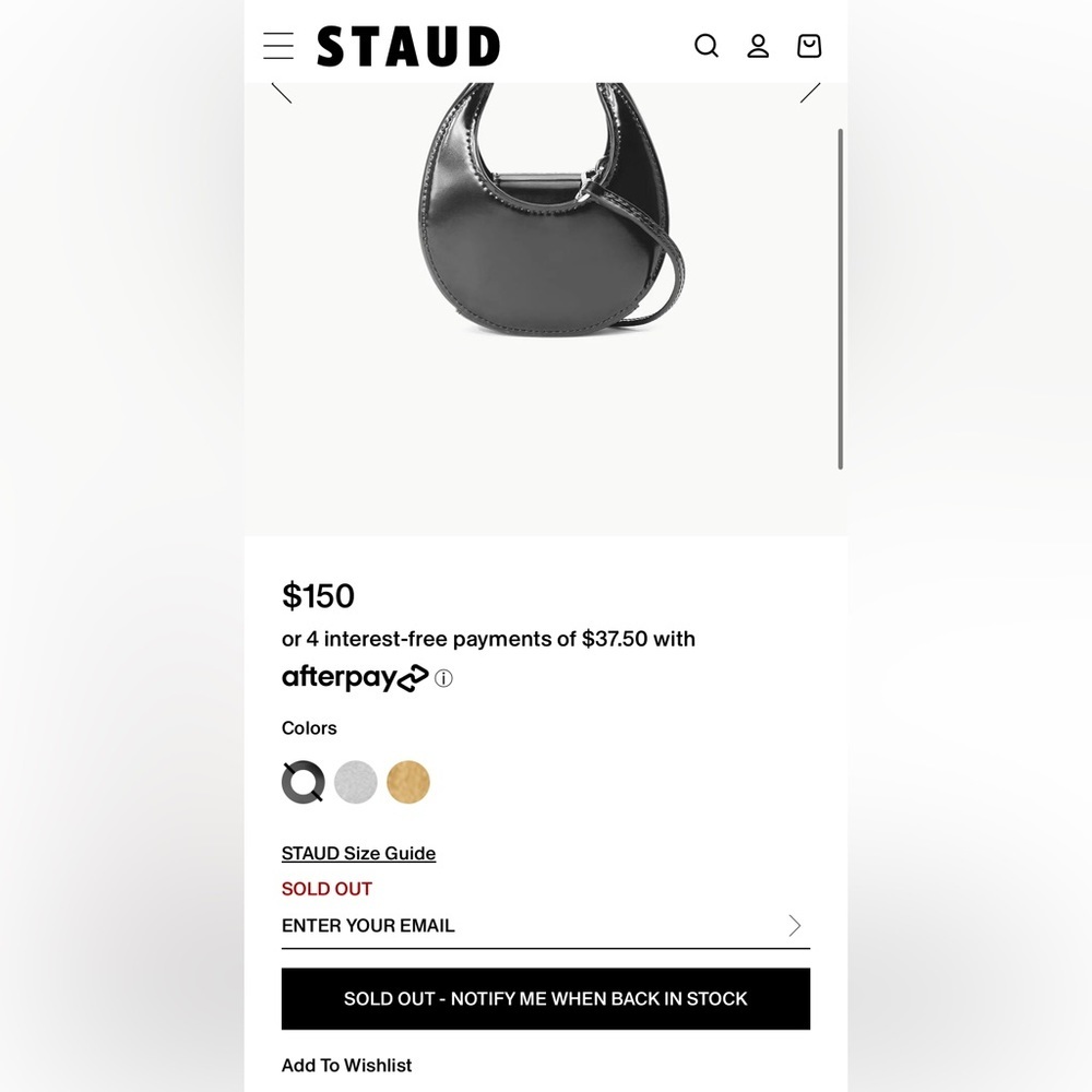STAUD MICRO MOON BAG BLACK POLISH original box w/ paperwork - Picture 2 of 11